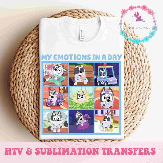 READY TO PRESS My Emotions HTV and Sublimation Prints, Blue Dog iron on transfers