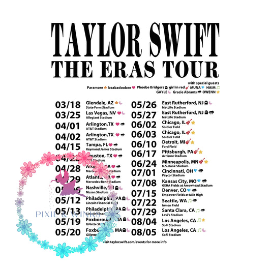 READY TO PRESS Taylor Swift Eras Tour Dates HTV and Sublimation Prints