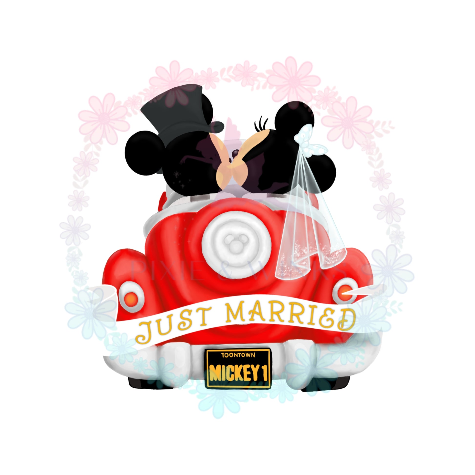 Just Married Mickey & Minnie Mouse Iron On Transfer #1 - Divine Bovinity  Design